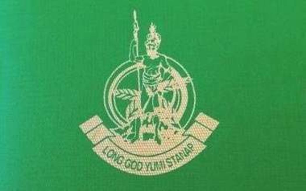 The coat of arms on the Vanuatu passport.