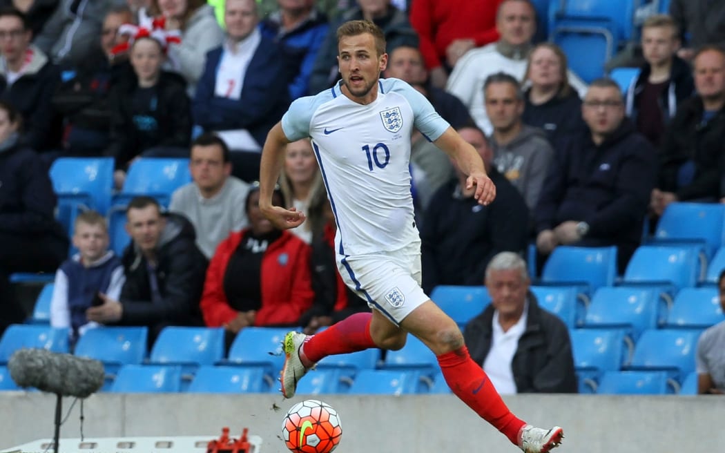 International football friendly match, England versus Turkey. Harry Kane controls the ball on the left wing.