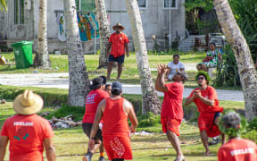 A ball in midair about to be caught by team Egelani.