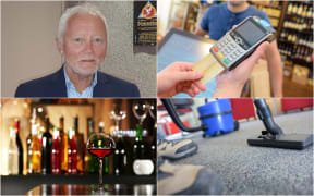 Auckland Chamber of Commerce chief executive Michael Barnett and stock photos of cleaning, a retailer and a bar.