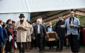 Mourners at Sir Toby Curtis' tangi.