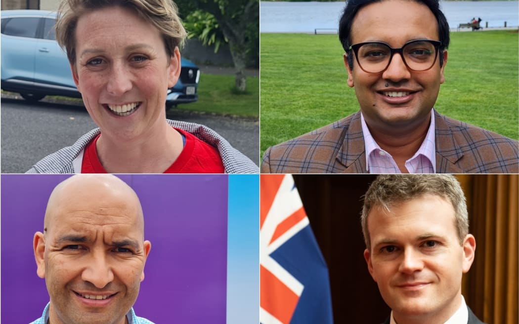 Labour candidate Georgie Dansey, Dr Gaurav Sharma, National candidate Tama Potaka and ACT list MP, Dr James McDowall.