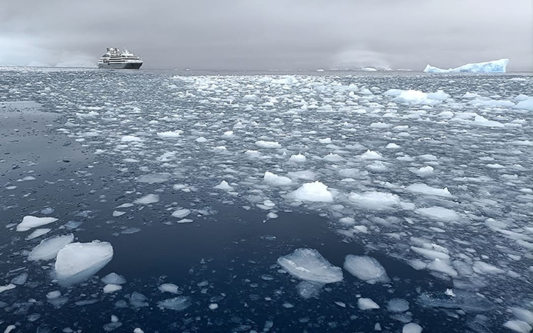 Ship in an ice-strewn sea