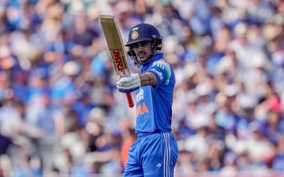 India captain Shubman Gill celebrates scoring a half century against England in the one-day international match at Edgbaston in Birmingham, July 14, 2026. (Photo by Maynard Manyowa/News Images/NurPhoto)