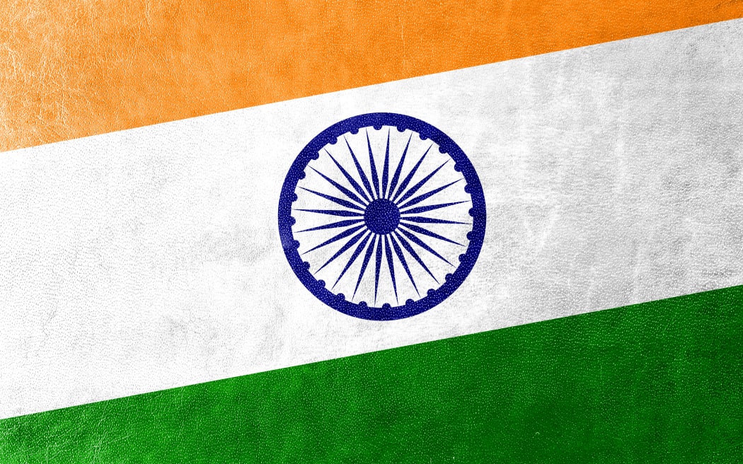 India Flag painted on leather texture