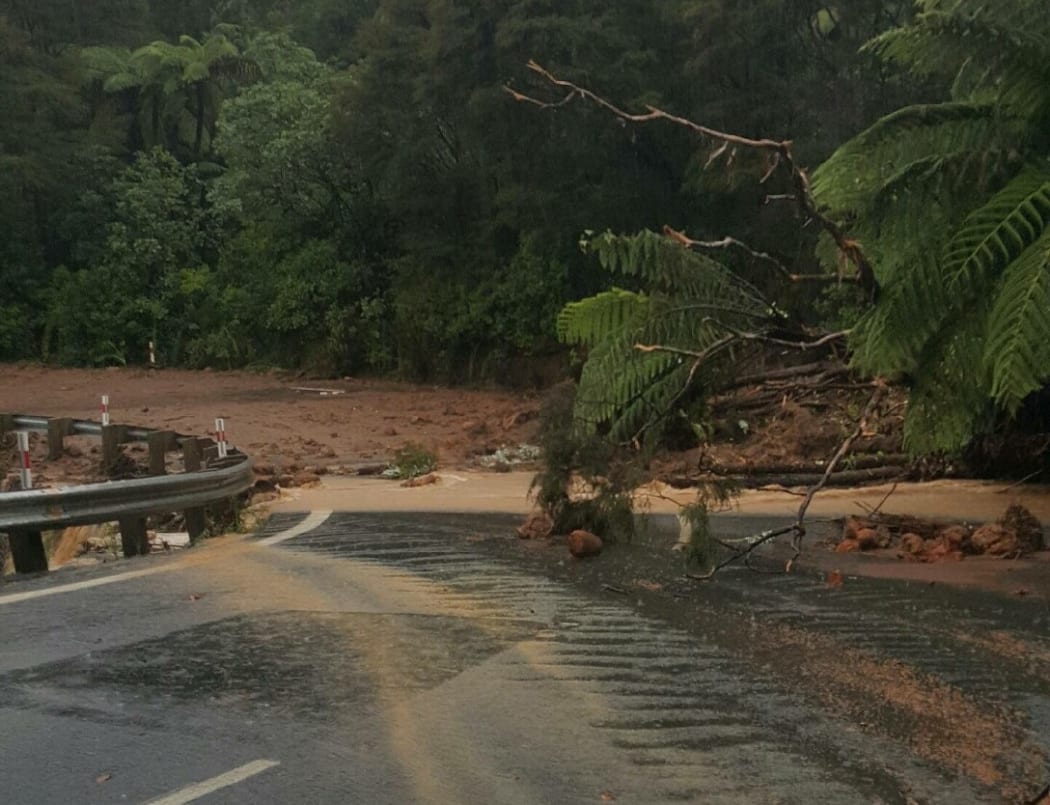 A slip on State Highway 25 at Whiritoa, on the Coromandel Peninsula.