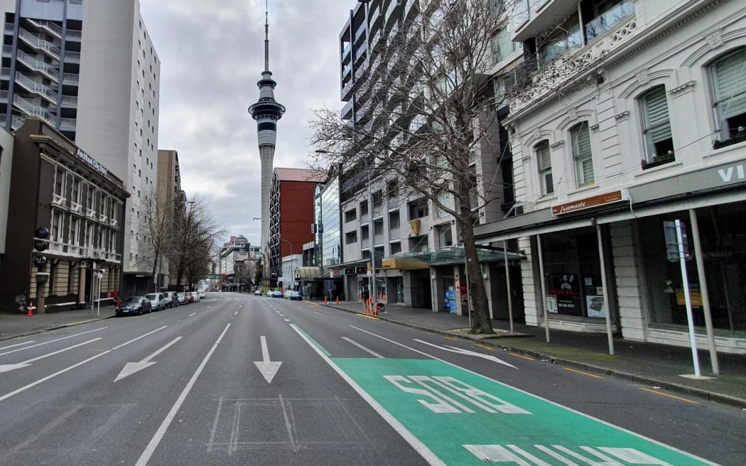 Central Auckland on Wednesday 25 August 2021 on the eighth today of a Covid-19 lockdown.