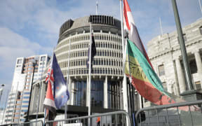 Protest flags, Parliament, 8 February 2022.