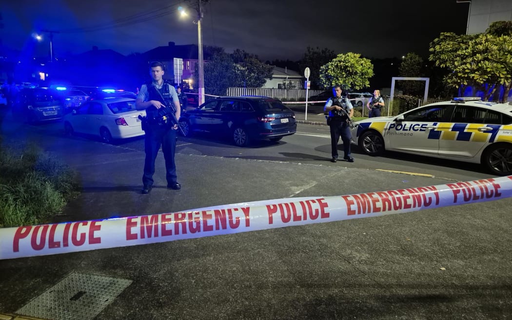 Police at the scene of a reported shooting on Tuarangi Road in Auckland's Grey Lynn on 5 September 2024.