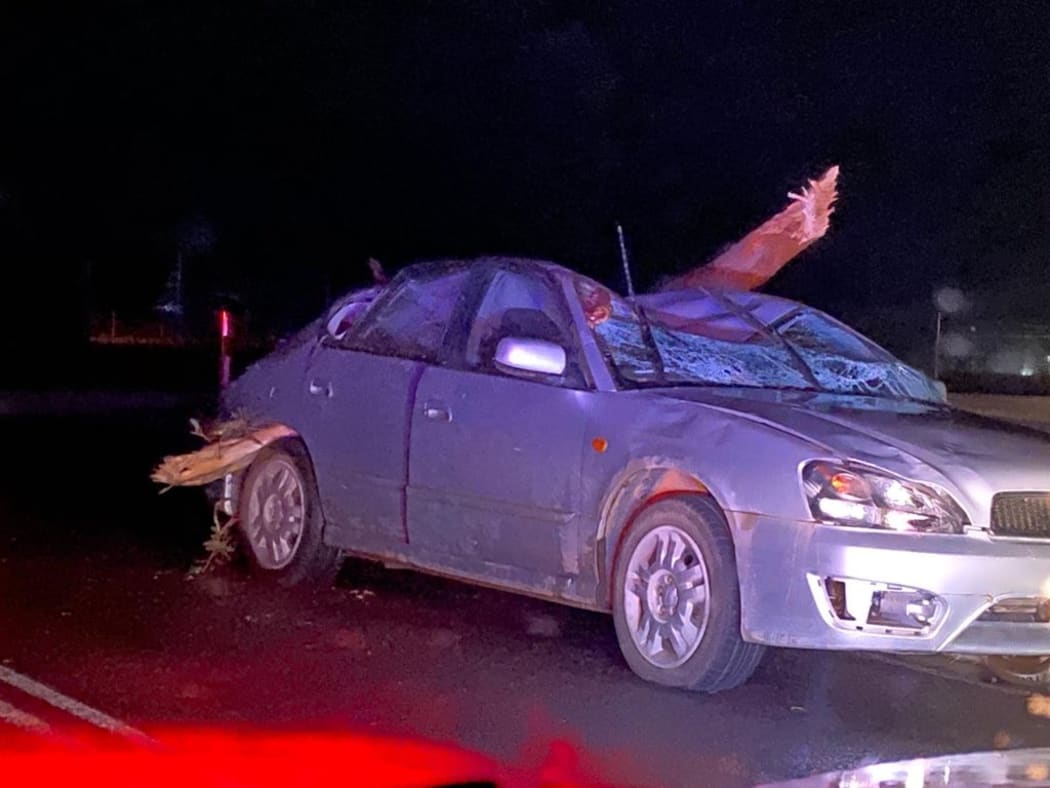 Storm damage to a car in Manjimup, Western Australia.