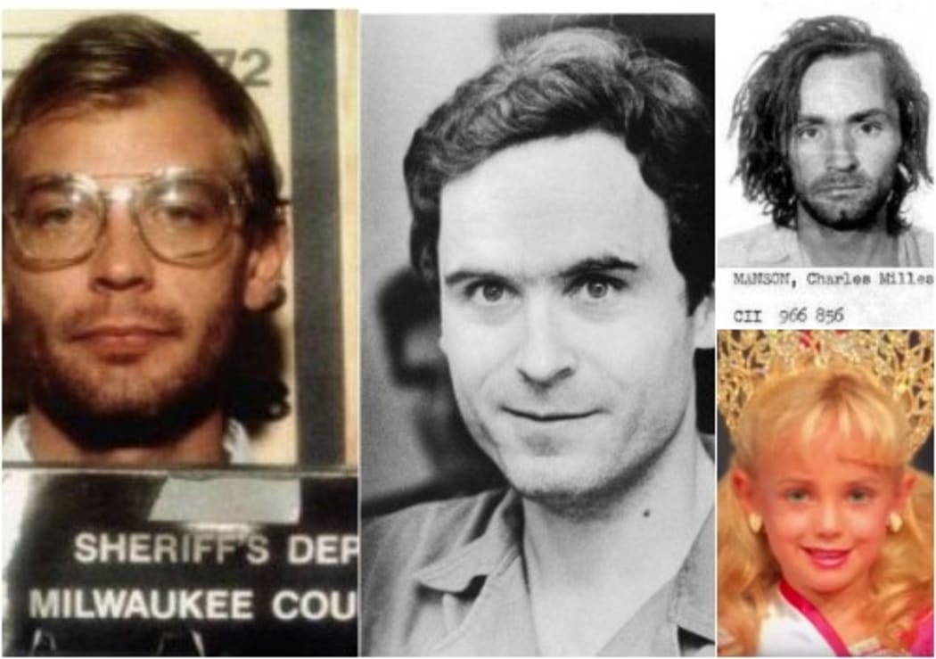 Killers Ted Bundy and Charles Manson, and murder victim Jonbenet Ramsey