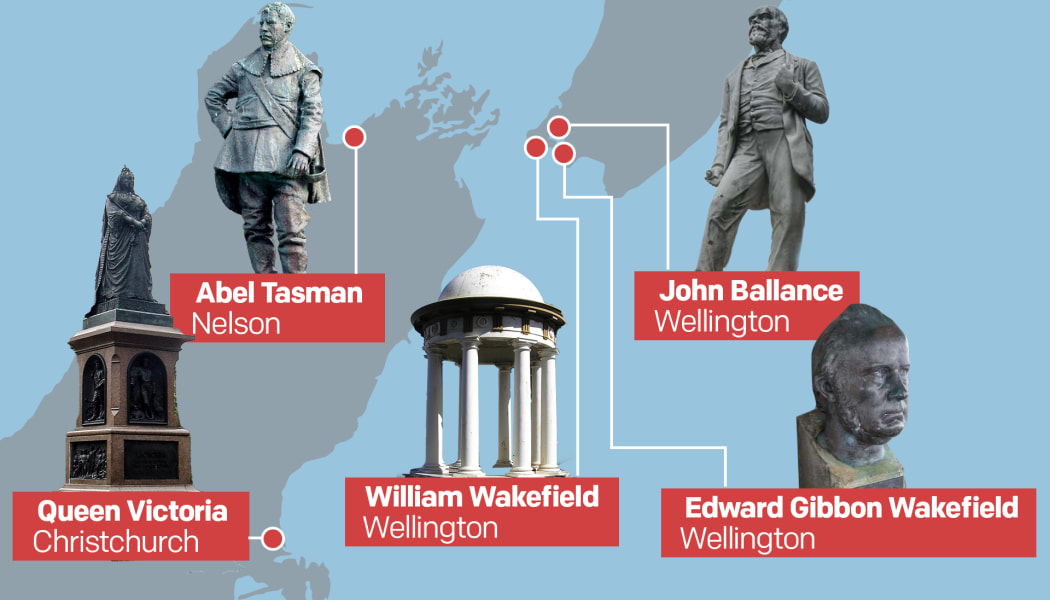Controversial statues in the lower North Island and South Island.