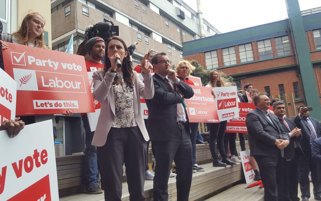 Jacinda Ardern talks to students at Victoria University.