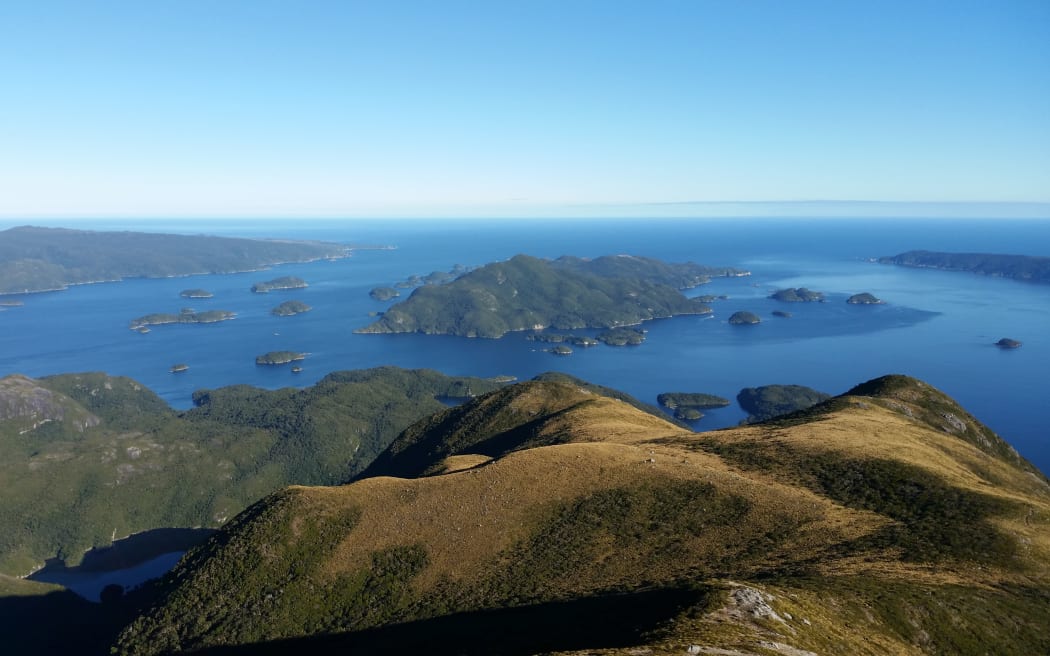 Resolution Island looking over Anchor Island, Dusky Sound.