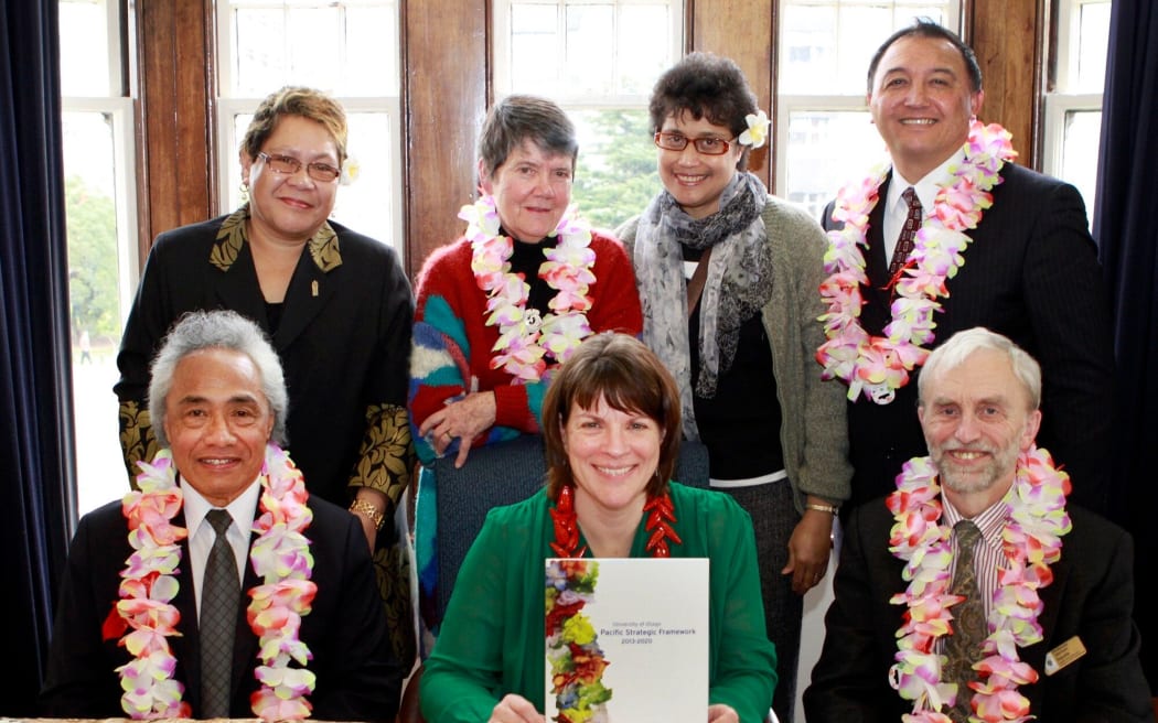 Launch of University of Otago Pacific Strategic Framework. Back row: Pacific Islands Centre Manager Tofilau Nina Kirifi-Alai, Professor Judy Bennett (History), Health Sciences Associate Dean (Pacific) Dr Fa’afetai Sopoaga and Reverend Tokerau Joseph; (front row from left) Judge A’eau Semi Epati, Vice-Chancellor Professor Harlene Hayne, Deputy Vice-Chancellor (Academic and International) Professor Vernon Squire. Photo/Otago University Website