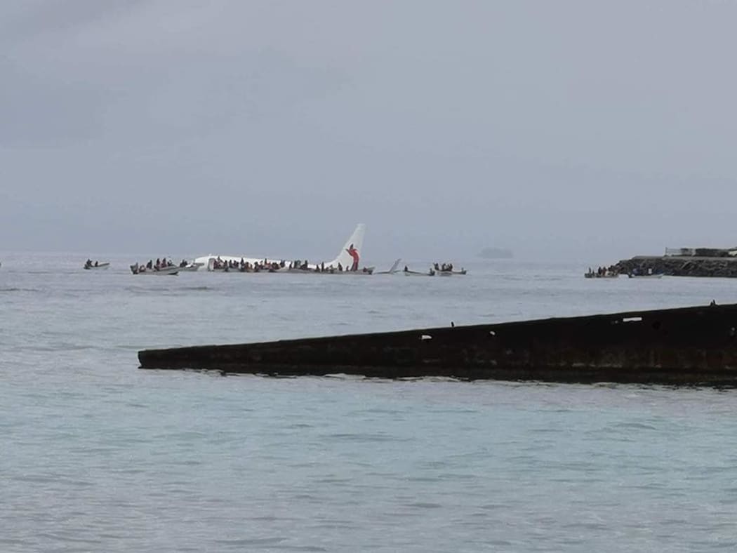 The Air Niugini plane in the lagoon off Weno airport in Chuuk.