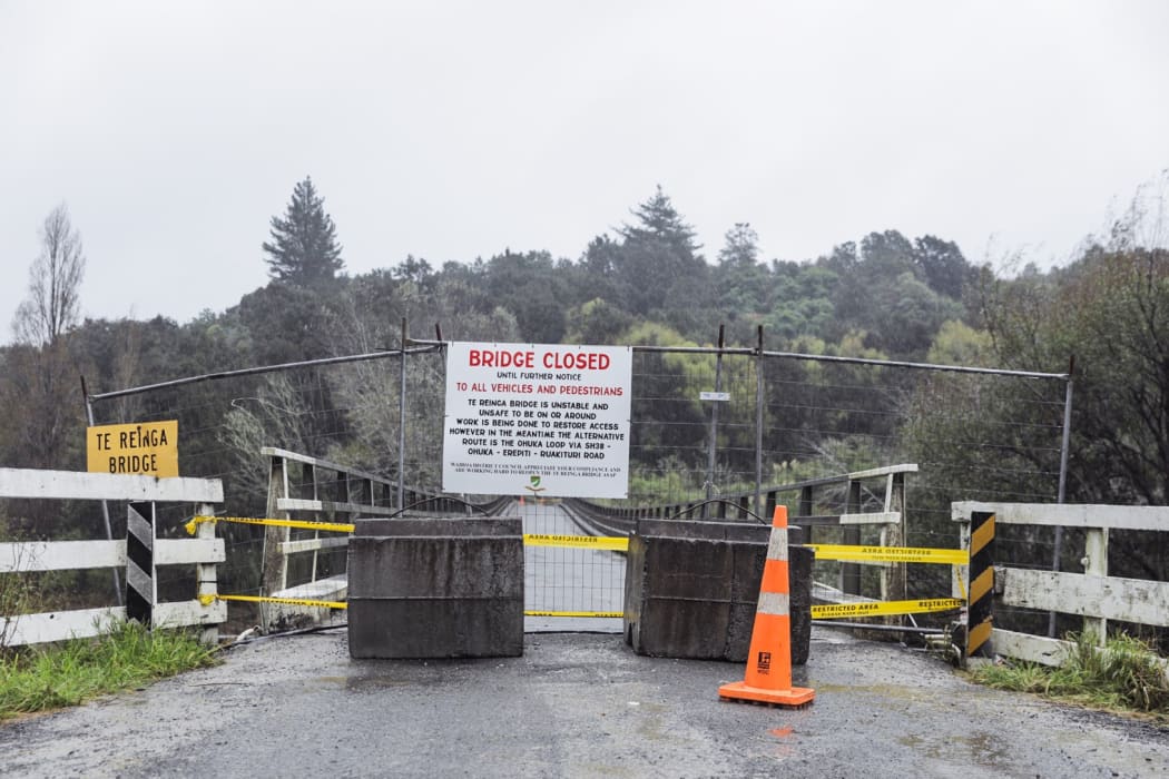 Te Reina bridge closed ahead of the storm on 13 April, 2022.