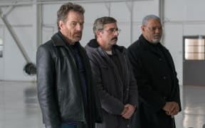 From L to R: Bryan Cranston as "Sal," Steve Carrell as "Doc," and Laurence Fishburne as "Mueller" in LAST FLAG FLYING. Photo by Wilson Webb.