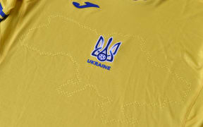 A picture taken on June 6, 2021 shows a EURO 2020 jersey of the Ukrainian national football team.