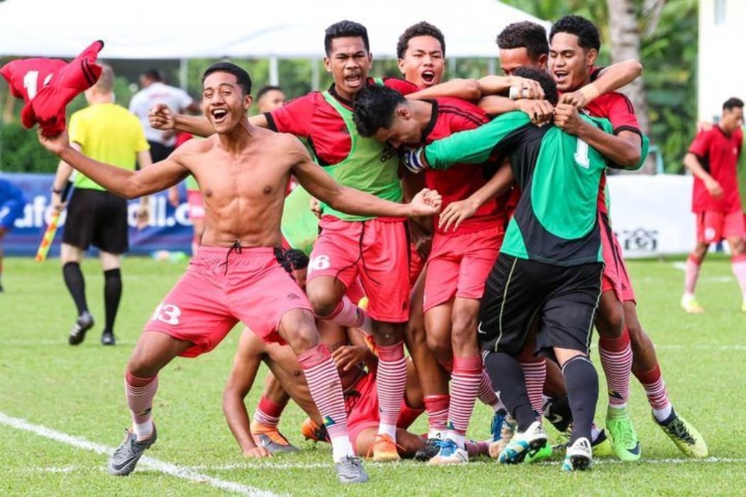 Tonga celebrate winning the OFC Under 19 Qualifier.