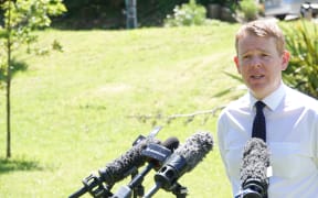 Chris Hipkins at a Covid-19 press conference in Raumati.