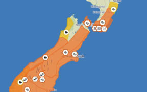 A MetService graphic shows where there are warnings and watches in place.