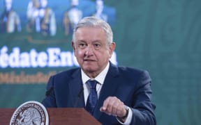 Handout picture released by Mexico's Presidency press office showing Mexico's President Andres Manuel Lopez Obrador during his morning conference at the National Palace in Mexico City, on January 15, 2021.