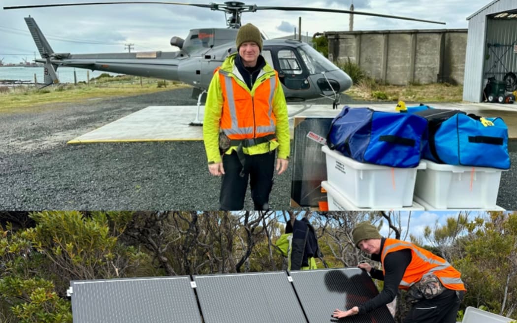 Volunteer Matt Robertson working on the Kākāpō Cam set‑up.