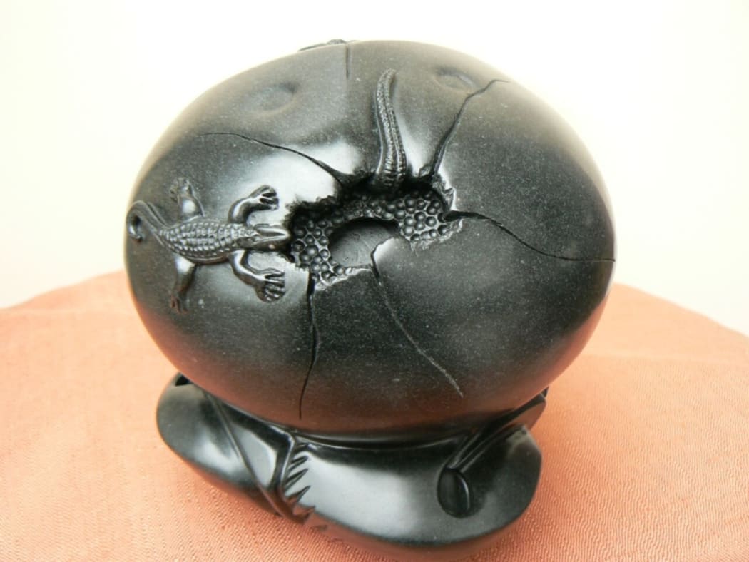 A rock sculpture by Johnny Penisula. The work is called Atini Pupu.