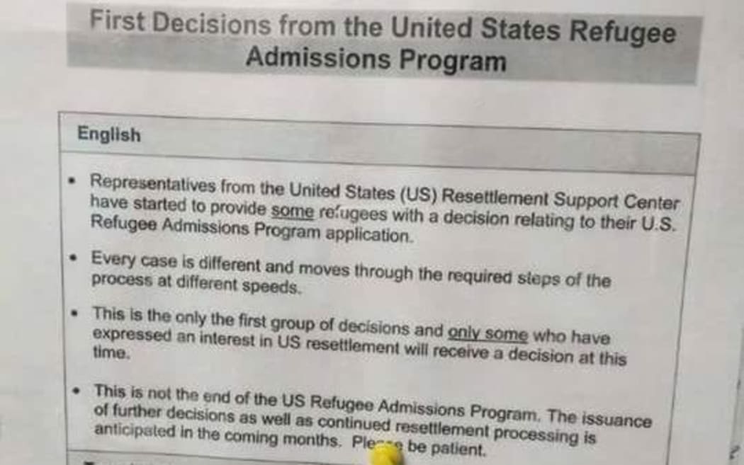 The notice posted in Australia's offshore detention centres about the first intake of refugees for US resettlement.