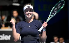 Clara Tauson of Denmark celebrates her match win against Robin Montgomery of USA in the Semi Final match of the 2024-25 Women’s ASB Classic WTA 250 tennis tournament at Manuka Doctor Arena, Auckland, New Zealand on Saturday 4 January 2025.
Photo: Alan Lee / Photosport