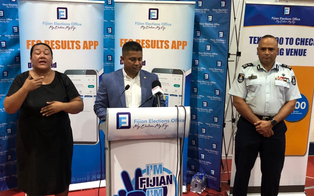 Supervisor of Elections Mohammed Saneem with Police Commissioner Sitiveni Qiliho (right)