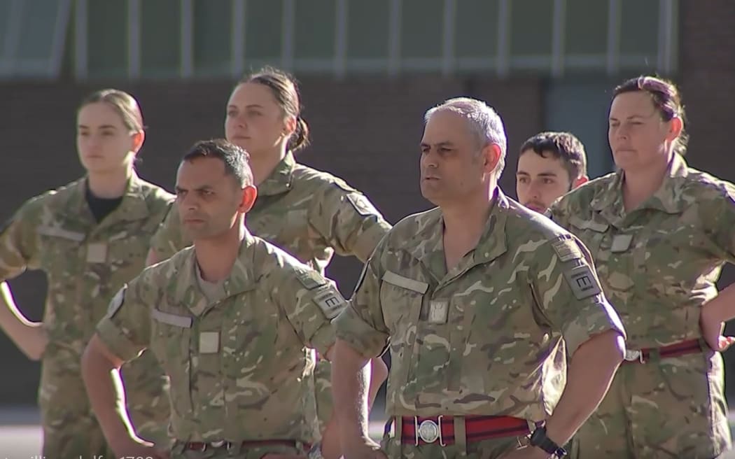 New Zealand Defence Force troops perform a haka for Prince William and Princess Catherine