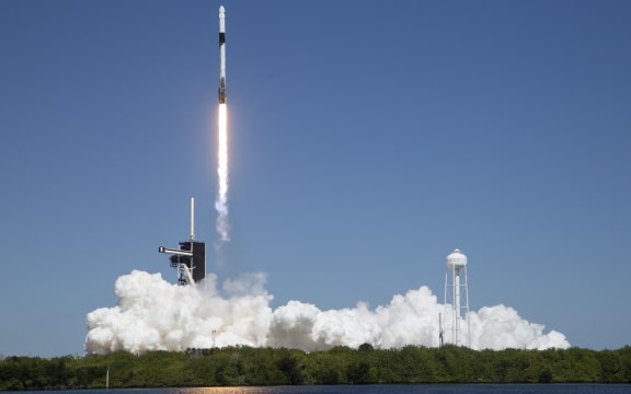 a SpaceX Falcon 9 rocket going to the International Space Station with Commander Michael López-Alegría of Spain and the US, Pilot Larry Connor of the US, and Eytan Stibbe of Israel, and Mark Pathy April 8, 2022, at NASAs Kennedy Space Center in Florida.