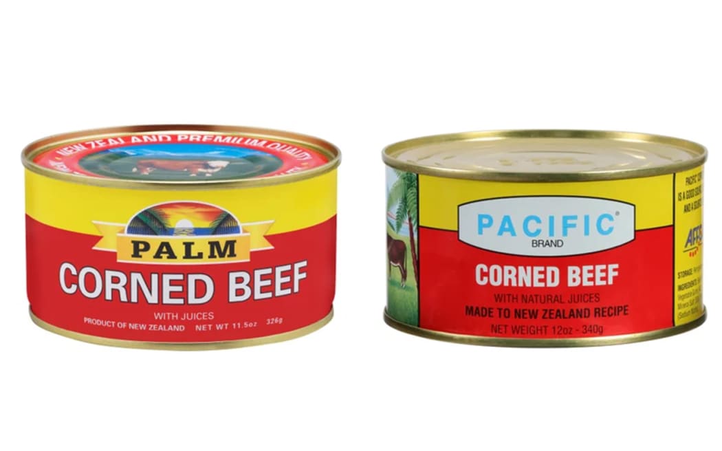 Corned beef cans from brands Palm and Pacific.