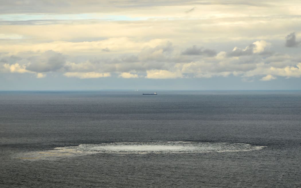 A file photo taken on 29 September, 2022 shows one of four gas leaks at one of the damaged Nord Stream gas pipelines in the Baltic Sea.