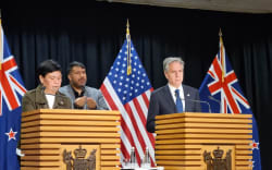 Foreign Minister Nanaia Mahuta and US Secretary of State Antony Blinken hold a media conference in Wellington on 27 July 2023.