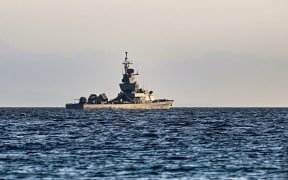 An Israeli navy missile boat patrols in the Red Sea off the coast of Israel's southern port city of Eliat on December 26, 2023.