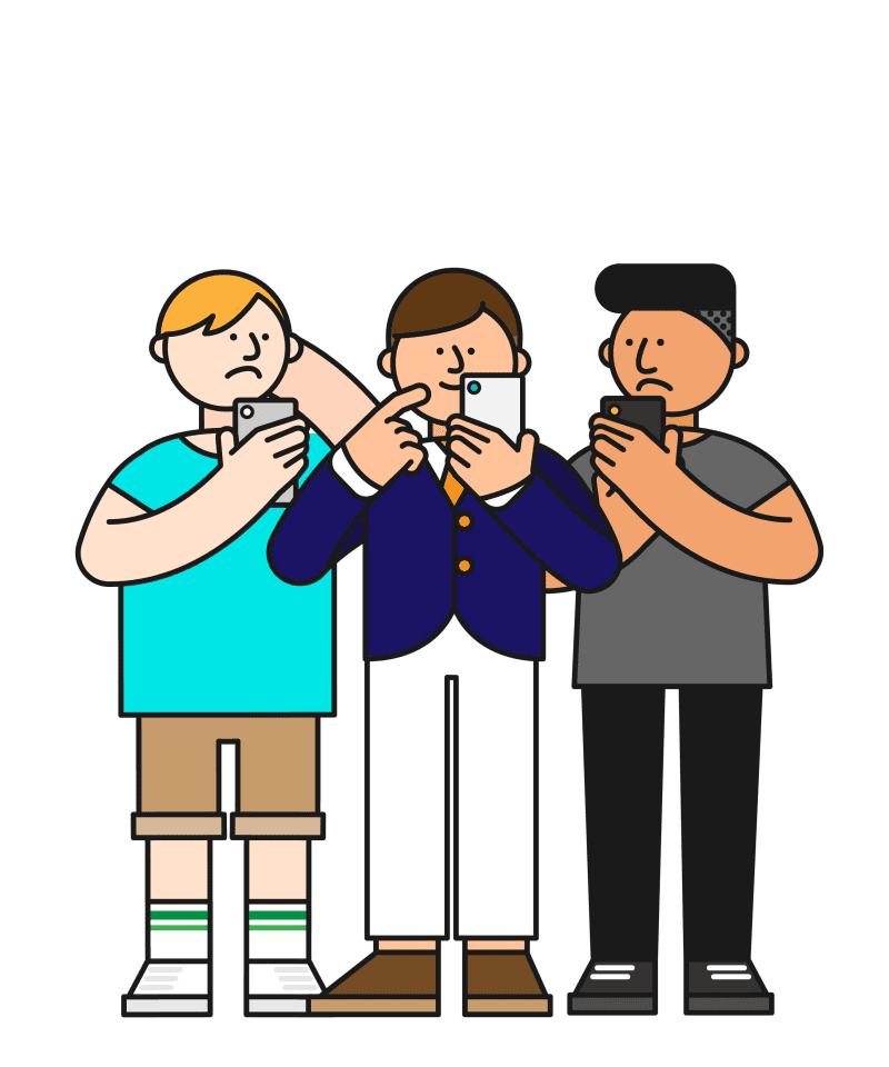 Students using smartphone, vector illustration.