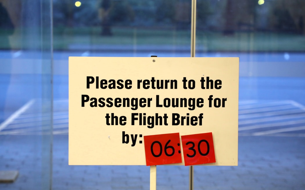 A sign for the crew waiting to fly to Antarctica