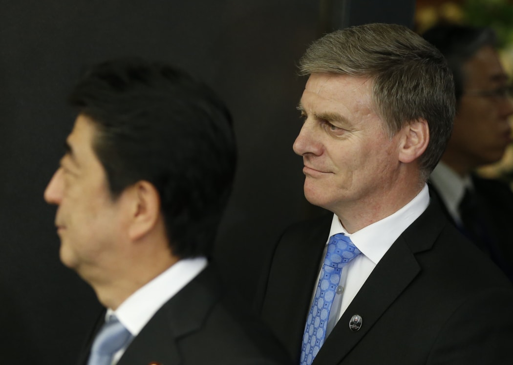 Prime Minister Bill English, right, with Japanese Prime Minster Shinzo Abe.