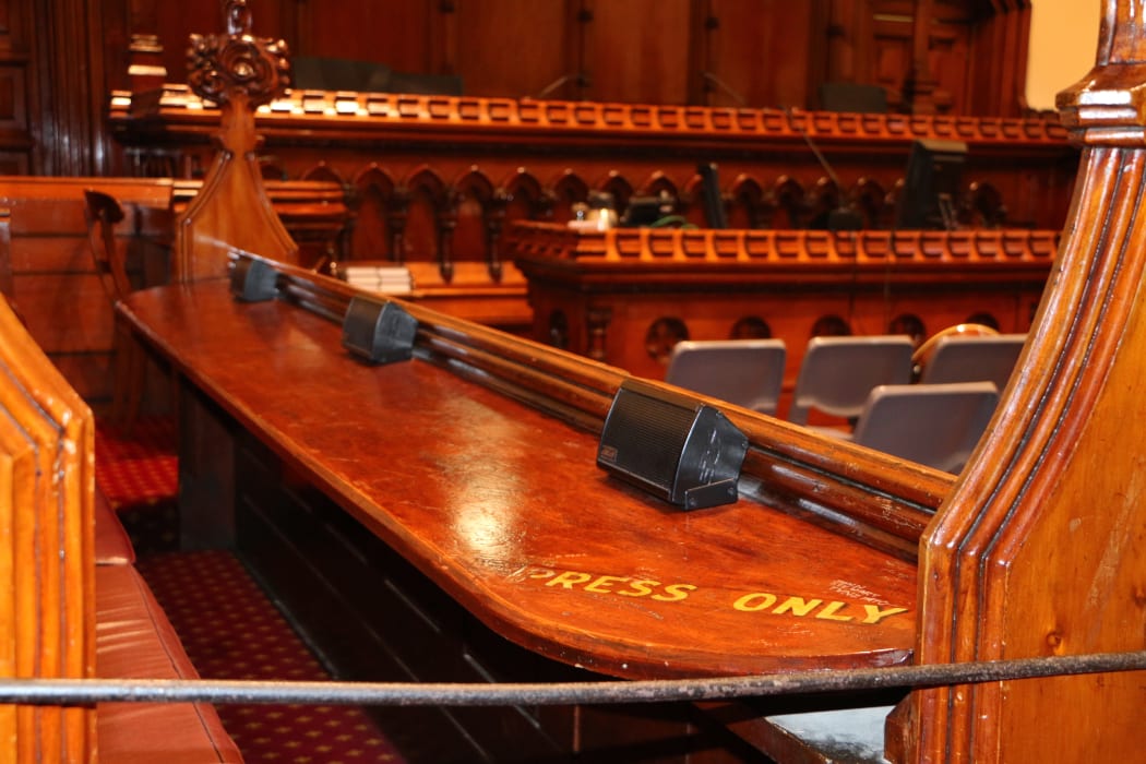 The press bench in Courtroom One at the Auckland High Court