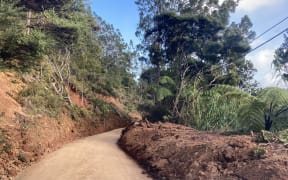 Karekare locals with the aid of officials started clearing blocked roads after Cyclone Gabrielle.