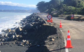Storm damage at Cape Palliser Rd, on the south Wairarapa coast.