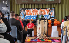 Labour leader Chris Hipkins speaking at an E Tū election launch in Māngere on 16 September, 2023.