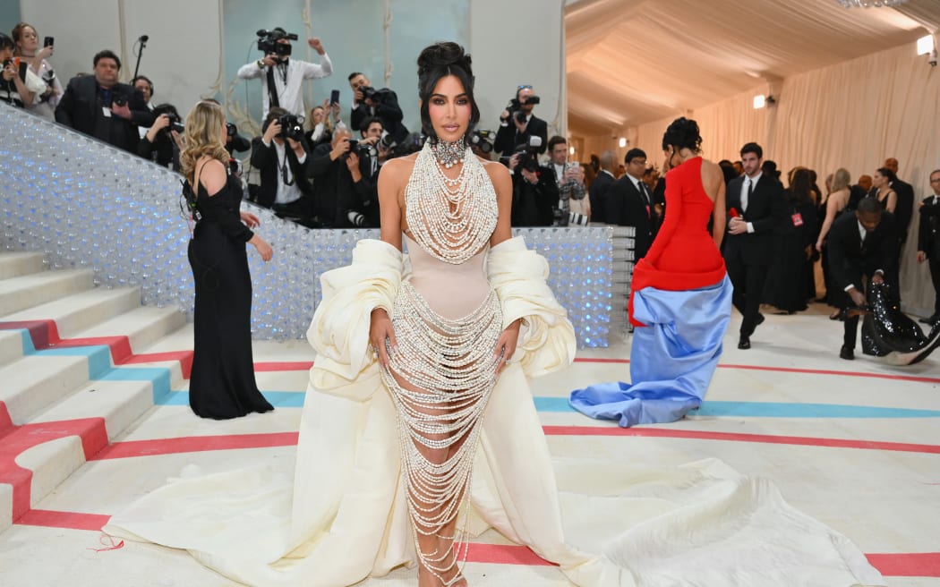 US socialite Kim Kardashian arrives for the 2023 Met Gala at the Metropolitan Museum of Art on May 1, 2023, in New York. The Gala raises money for the Metropolitan Museum of Art's Costume Institute. The Gala's 2023 theme is “Karl Lagerfeld: A Line of Beauty.” (Photo by ANGELA WEISS / AFP)