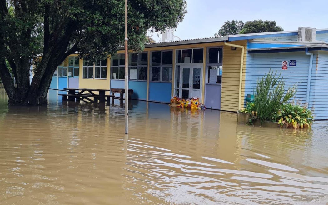 Flooding at Nuhaka School from Cyclone Gabrielle in 2023.