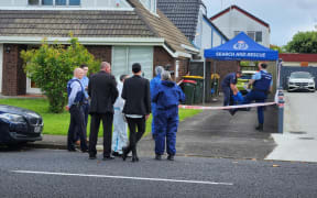 Police at the scene of the death of a man at a Celtic Crescent home in Ellerslie, Auckland, 7 November 2023.