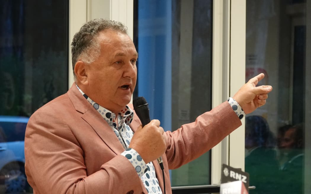 New Zealand First Northland candidate Shane Jones speaks at a meeting organised by Kerikeri and Districts Business Association, Cornerstone Church, Kerikeri, 24 August 2023. Photo / Peter de Graaf