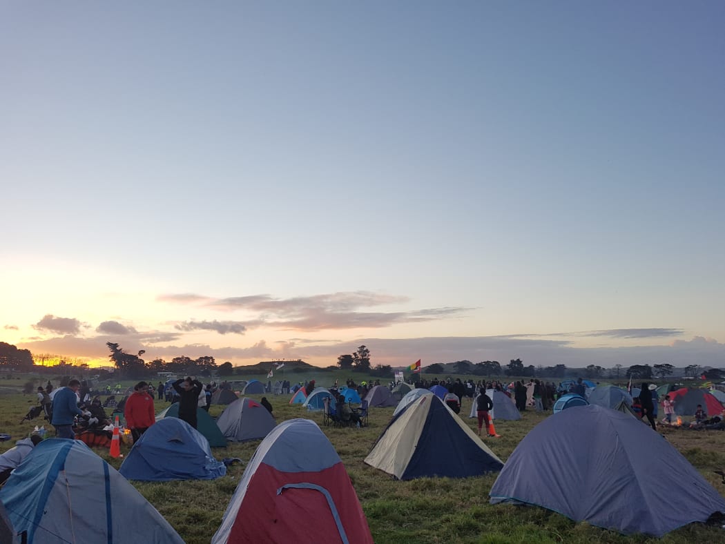 Ihumātao protesters camping overnight on the grounds on Saturday, 28 July.